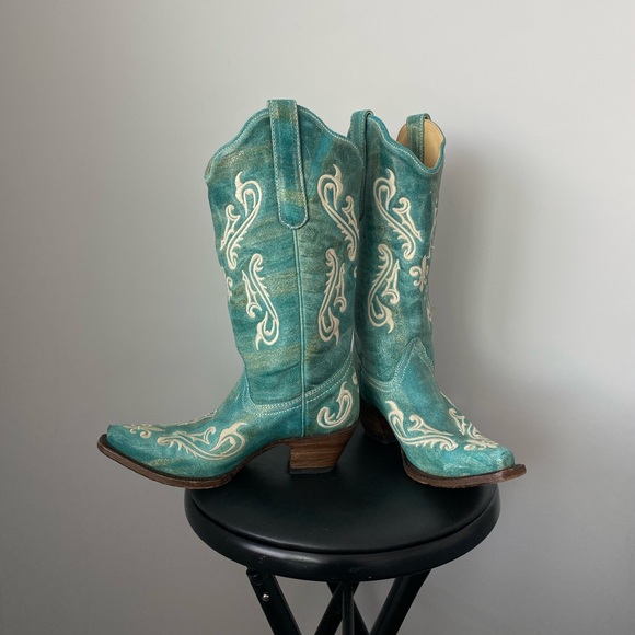 Corral Turquoise + cream embroidered western boots - Picture 4 of 7